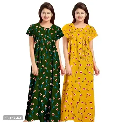 Elegant Multicoloured Cotton Printed Nighty For Women Pack Of 2