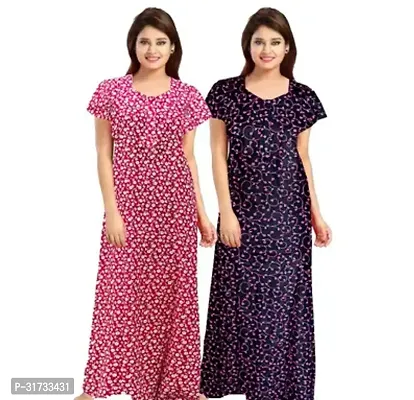 Elegant Multicoloured Cotton Printed Nighty For Women Pack Of 2