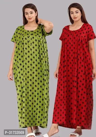 Elegant Multicoloured Cotton Printed Nighty For Women Pack Of 2