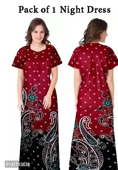 Elegant Red Cotton Printed Nighty For Women-thumb0