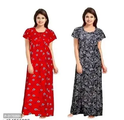 Elegant Multicoloured Cotton Printed Nighty For Women Pack Of 2-thumb0