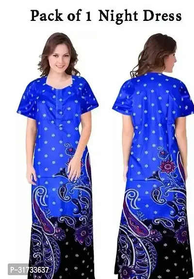 Elegant Blue Cotton Printed Nighty For Women-thumb0