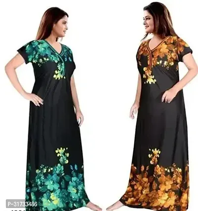 Elegant Black Cotton Printed Nighty For Women Pack Of 2-thumb0