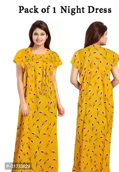 Elegant Yellow Cotton Printed Nighty For Women-thumb0