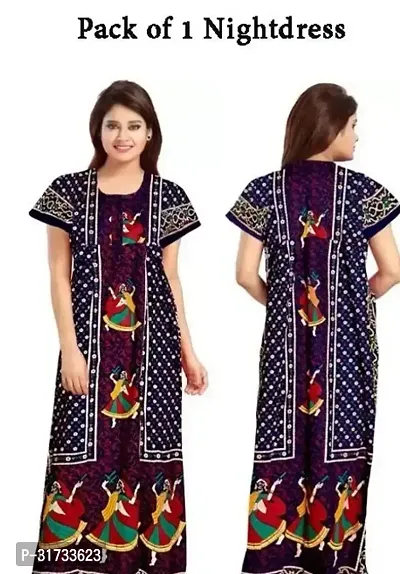 Elegant Blue Cotton Printed Nighty For Women-thumb0