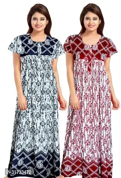 Elegant Multicoloured Cotton Printed Nighty For Women Pack Of 2