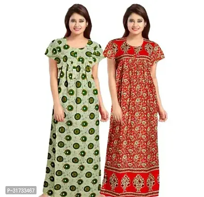 Elegant Multicoloured Cotton Printed Nighty For Women Pack Of 2