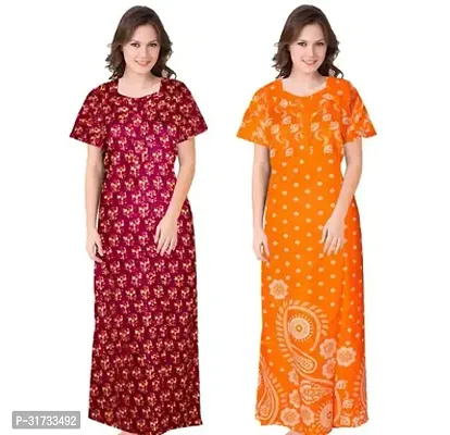 Elegant Multicoloured Cotton Printed Nighty For Women Pack Of 2-thumb0