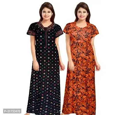 Elegant Multicoloured Cotton Printed Nighty For Women Pack Of 2