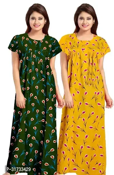 Elegant Multicoloured Cotton Printed Nighty For Women Pack Of 2-thumb0