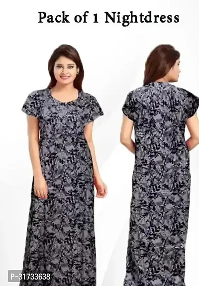 Elegant Black Cotton Printed Nighty For Women