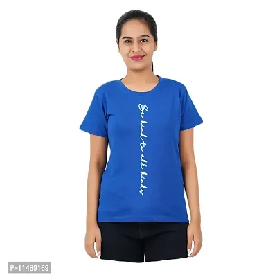 VINTAGE DREAM AND DEVICE OF LEAF Women's Cotton Regular Fit Half Sleeve Bekind to All Printed Casual Tshirt (Blue, Size L)