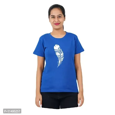 VINTAGE DREAM AND DEVICE OF LEAF Women's Cotton Regular Fit Half Sleeve Feather Printed Casual Tshirt (Blue, Size L) -Packof2