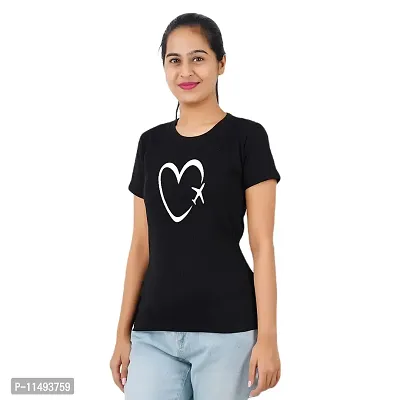 VINTAGE DREAM AND DEVICE OF LEAF Women's Cotton Regular Fit Half Sleeve Heart Printed Casual Tshirt (Black, Size M)-thumb4