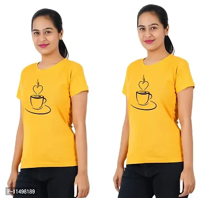 VINTAGE DREAM AND DEVICE OF LEAF Women's Cotton Regular Fit Half Sleeve Cup Printed Casual Tshirt (Yellow, Size XL) -Packof1