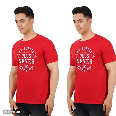 VINTAGE DREAM AND DEVICE OF LEAF Men's Cotton Regular Fit Half Sleeve 82 Never give Up Printed Casual Tshirt (Red, Size L) -Packof2