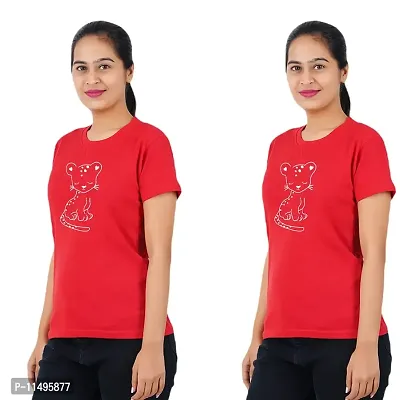 VINTAGE DREAM AND DEVICE OF LEAF Women's Cotton Regular Fit Half Sleeve Cat Printed Casual Tshirt (Red, Size XL) -Packof2