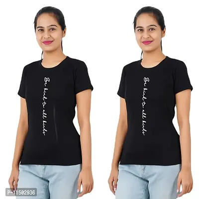 VINTAGE DREAM AND DEVICE OF LEAF Women's Cotton Regular Fit Half Sleeve Bekind to All Printed Casual Tshirt (Black, Size S) -Packof1-thumb0