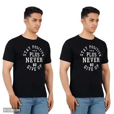 VINTAGE DREAM AND DEVICE OF LEAF Men's Cotton Regular Fit Half Sleeve 82 Never give Up Printed Casual Tshirt (Black, Size XL) -Packof2-thumb0