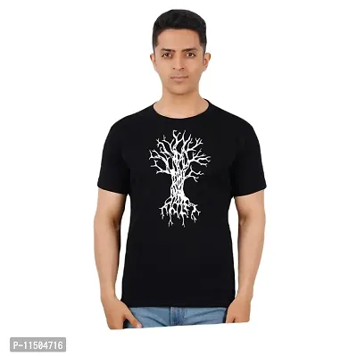 VINTAGE DREAM AND DEVICE OF LEAF Men's Cotton Regular Fit Half Sleeve Tree Printed Casual Tshirt (Black, Size L) -Packof1-thumb0