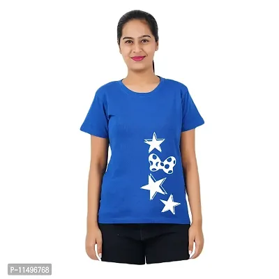 VINTAGE DREAM AND DEVICE OF LEAF Women's Cotton Regular Fit Half Sleeve Stars Printed Casual Tshirt (Blue, Size XL) -Packof1-thumb0