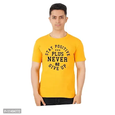 VINTAGE DREAM AND DEVICE OF LEAF Men's Cotton Regular Fit Half Sleeve 82 Never give Up Printed Casual Tshirt (Yellow, Size 2XL) -Packof2