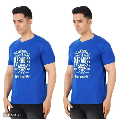 VINTAGE DREAM AND DEVICE OF LEAF Men's Cotton Regular Fit Half Sleeve Paradise Printed Casual Tshirt (Blue, Size L) -Packof2-thumb0