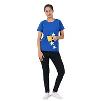 VINTAGE DREAM AND DEVICE OF LEAF Women's Cotton Regular Fit Half Sleeve Stars Printed Casual Tshirt (Blue, Size XL)-thumb2