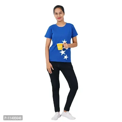 VINTAGE DREAM AND DEVICE OF LEAF Women's Cotton Regular Fit Half Sleeve Stars Printed Casual Tshirt (Blue, Size XL)-thumb3