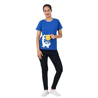 VINTAGE DREAM AND DEVICE OF LEAF Women's Cotton Regular Fit Half Sleeve Snuggle Saurus Printed Casual Tshirt (Blue, Size M)-thumb2