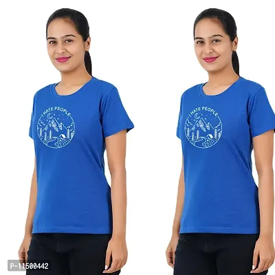 VINTAGE DREAM AND DEVICE OF LEAF Women's Cotton Regular Fit Half Sleeve I Hate People Printed Casual Tshirt (Blue, Size XL) -Packof1-thumb0