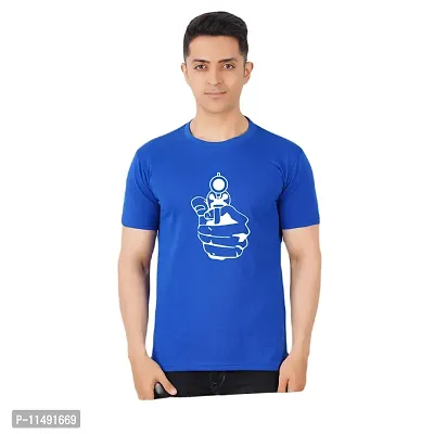 VINTAGE DREAM AND DEVICE OF LEAF Men's Cotton Regular Fit Half Sleeve Cartoon Printed Casual Tshirt (Blue, Size L) -Packof1