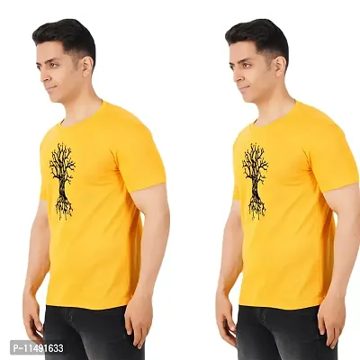 VINTAGE DREAM AND DEVICE OF LEAF Men's Cotton Regular Fit Half Sleeve Tree Printed Casual Tshirt (Yellow, Size M) -Packof1