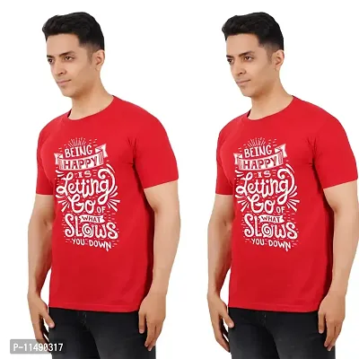 VINTAGE DREAM AND DEVICE OF LEAF Men's Cotton Regular Fit Half Sleeve Solid Being Happy Printed Casual Tshirt (Red, Size XL) -Packof1-thumb0