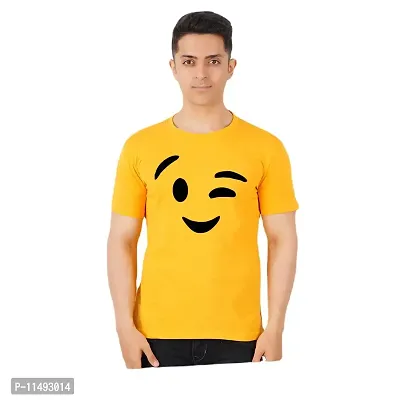 VINTAGE DREAM AND DEVICE OF LEAF Men's Cotton Regular Fit Half Sleeve Smile Printed Casual Tshirt (Yellow, Size S)