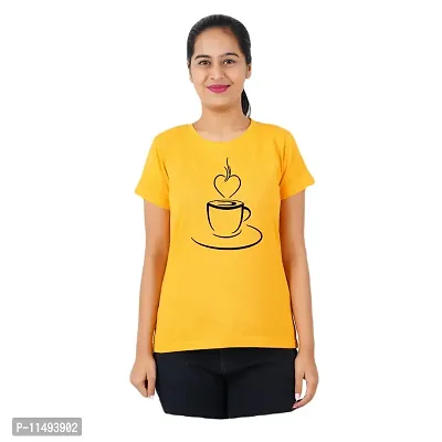 VINTAGE DREAM AND DEVICE OF LEAF Women's Cotton Regular Fit Half Sleeve Cup Printed Casual Tshirt (Yellow, Size S) -Packof2-thumb0