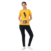 VINTAGE DREAM AND DEVICE OF LEAF Women's Cotton Regular Fit Half Sleeve Feather Printed Casual Tshirt (Yellow, Size L)-thumb2