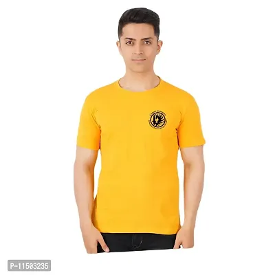 VINTAGE DREAM AND DEVICE OF LEAF Men's Cotton Regular Fit Half Sleeve Etrangere Printed Casual Tshirt (Yellow, Size XL) -Packof1