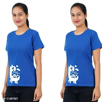 VINTAGE DREAM AND DEVICE OF LEAF Women's Cotton Regular Fit Half Sleeve Snuggle Saurus Printed Casual Tshirt (Blue, Size S) -Packof2