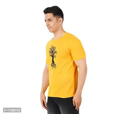 VINTAGE DREAM AND DEVICE OF LEAF Men's Cotton Regular Fit Half Sleeve Tree Printed Casual Tshirt (Yellow, Size XL)-thumb4