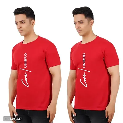 VINTAGE DREAM AND DEVICE OF LEAF Men's Cotton Regular Fit Half Sleeve Univro Printed Casual Tshirt (Red, Size S) -Packof2-thumb0