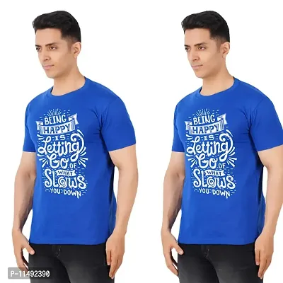 VINTAGE DREAM AND DEVICE OF LEAF Men's Cotton Regular Fit Half Sleeve Solid Being Happy Printed Casual Tshirt (Blue, Size XL) -Packof2