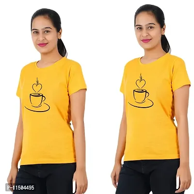 VINTAGE DREAM AND DEVICE OF LEAF Women's Cotton Regular Fit Half Sleeve Cup Printed Casual Tshirt (Yellow, Size 2XL) -Packof1