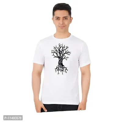 VINTAGE DREAM AND DEVICE OF LEAF Men's Cotton Regular Fit Half Sleeve Tree Printed Casual Tshirt (White, Size M) -Packof2