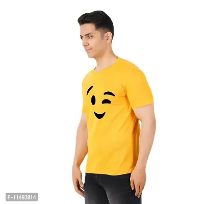 VINTAGE DREAM AND DEVICE OF LEAF Men's Cotton Regular Fit Half Sleeve Smile Printed Casual Tshirt (Yellow, Size S)-thumb4