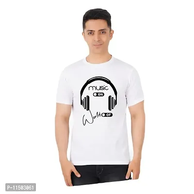 VINTAGE DREAM AND DEVICE OF LEAF Men's Cotton Regular Fit Half Sleeve Solid Music On Printed Casual Tshirt (White, Size S) -Packof2