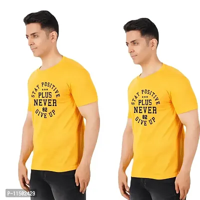 VINTAGE DREAM AND DEVICE OF LEAF Men's Cotton Regular Fit Half Sleeve 82 Never give Up Printed Casual Tshirt (Yellow, Size S) -Packof2-thumb0