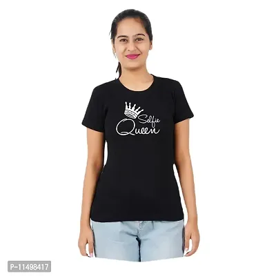 VINTAGE DREAM AND DEVICE OF LEAF Women's Cotton Regular Fit Half Sleeve Selfie Queen Printed Casual Tshirt (Black, Size L) -Packof2-thumb0