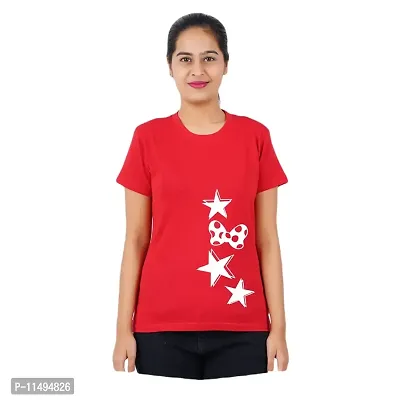 VINTAGE DREAM AND DEVICE OF LEAF Women's Cotton Regular Fit Half Sleeve Stars Printed Casual Tshirt (Red, Size M) -Packof2