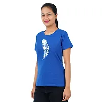 VINTAGE DREAM AND DEVICE OF LEAF Women's Cotton Regular Fit Half Sleeve Feather Printed Casual Tshirt (Blue, Size XL)-thumb3